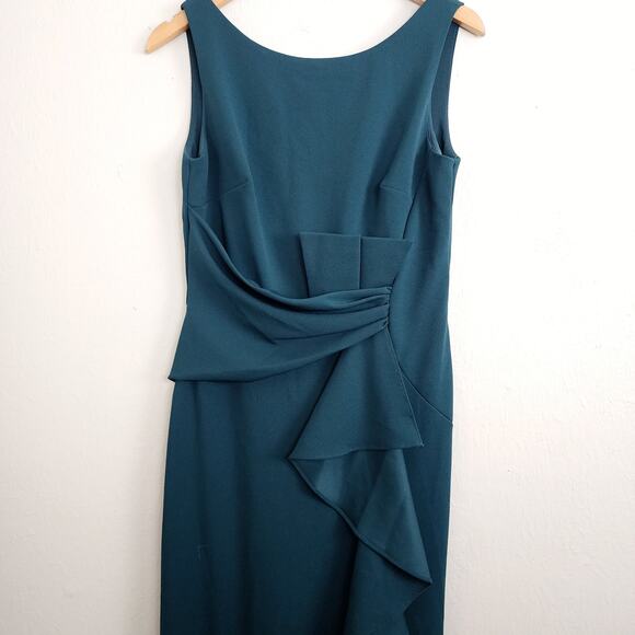 NEW Betsy & Adam Ruffle Bow Trumpet Gown Sleeveless Maxi Dress Pine Green - Picture 5 of 13